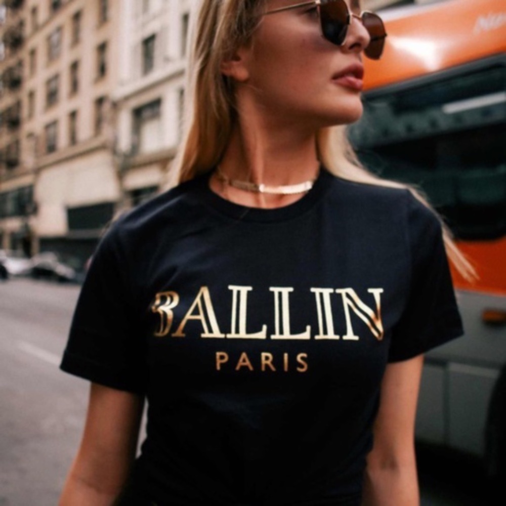 Black Ballin Paris Graphic Tee Casual Cotton